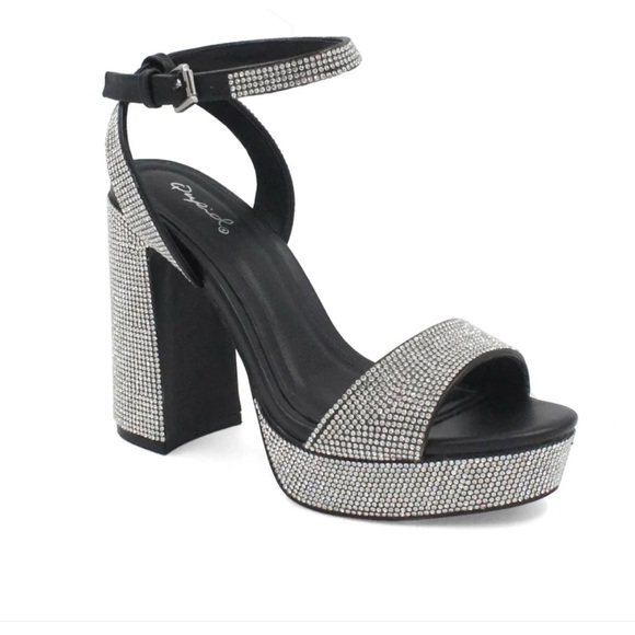 Elegant Black/Clear Rhinestone Women's Platform Heels - Picture 1 of 5